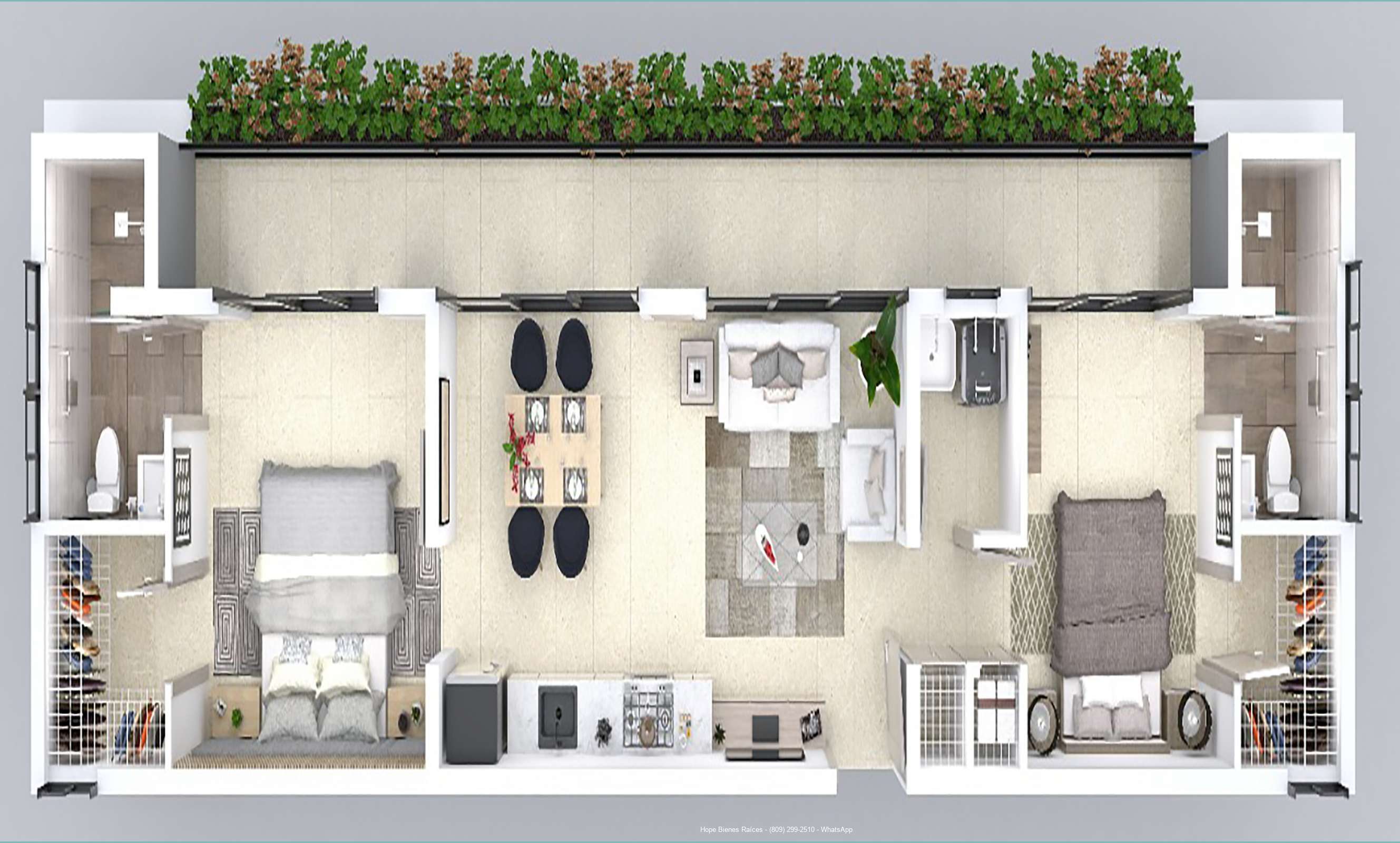 Dos habitaciones con balcón corredizo