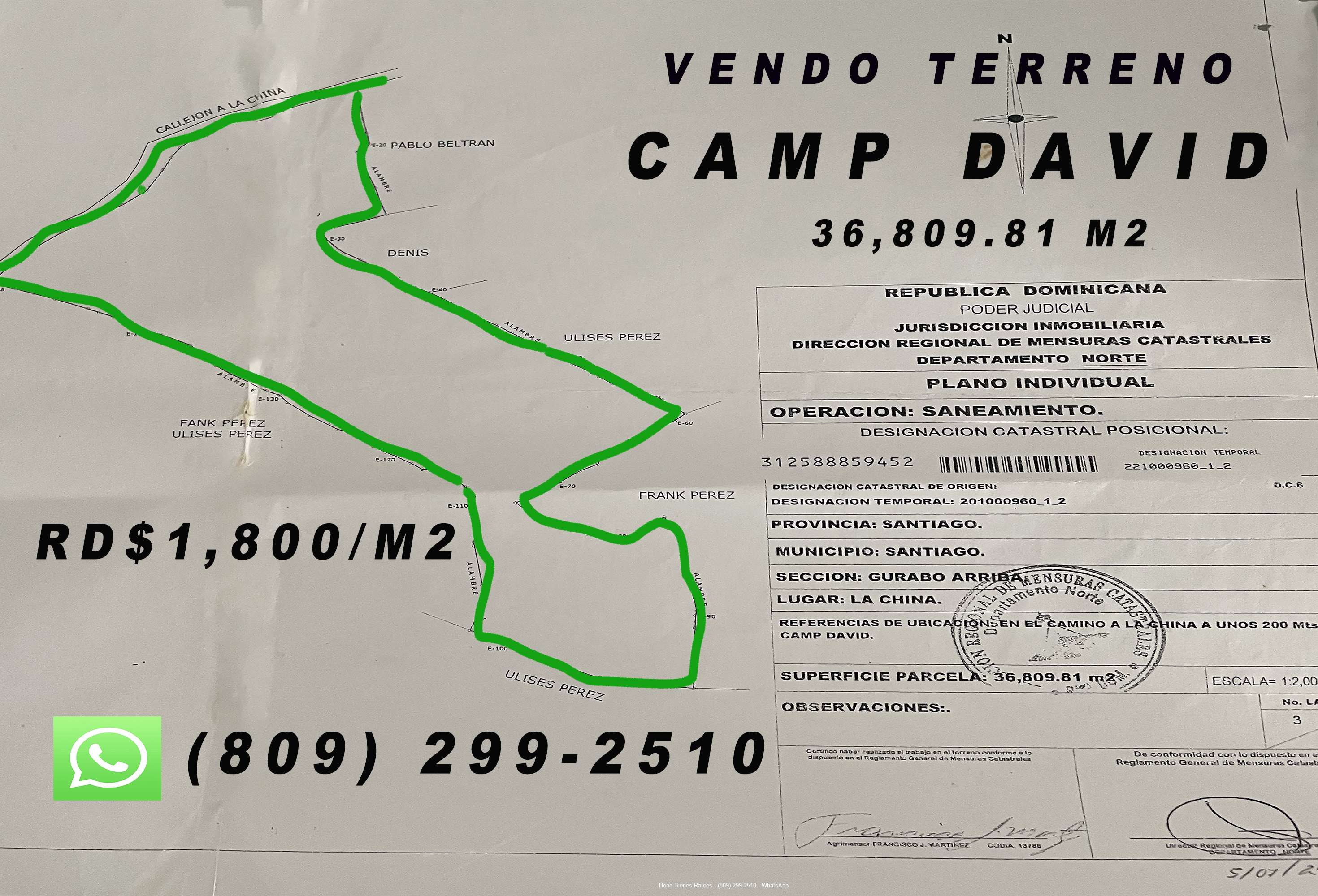 HBR644, Vendo Terreno en Camp David, Santiago, RD